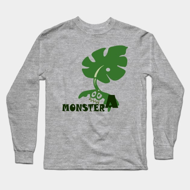 Funny monstera monster Long Sleeve T-Shirt by artbyluko